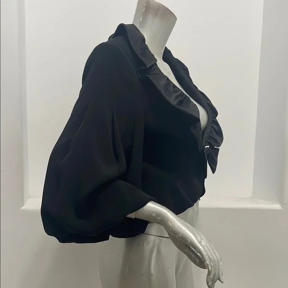 Musani Couture Black Ruffled Bow Front Peplum Satin Blouse Top EUR 42 Evening - Picture 5 of 12